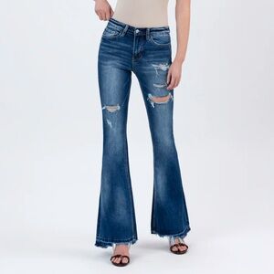 VERVET by Flying Monkey Giant Step - Distressed High Rise Flare Jeans